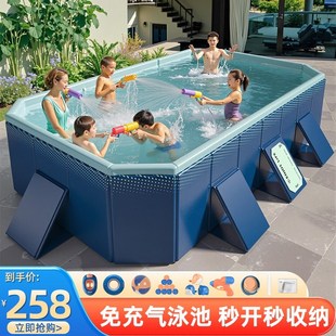 游泳池家用儿童免充气可折叠水池家庭婴儿游泳Q桶户外大型支架泳
