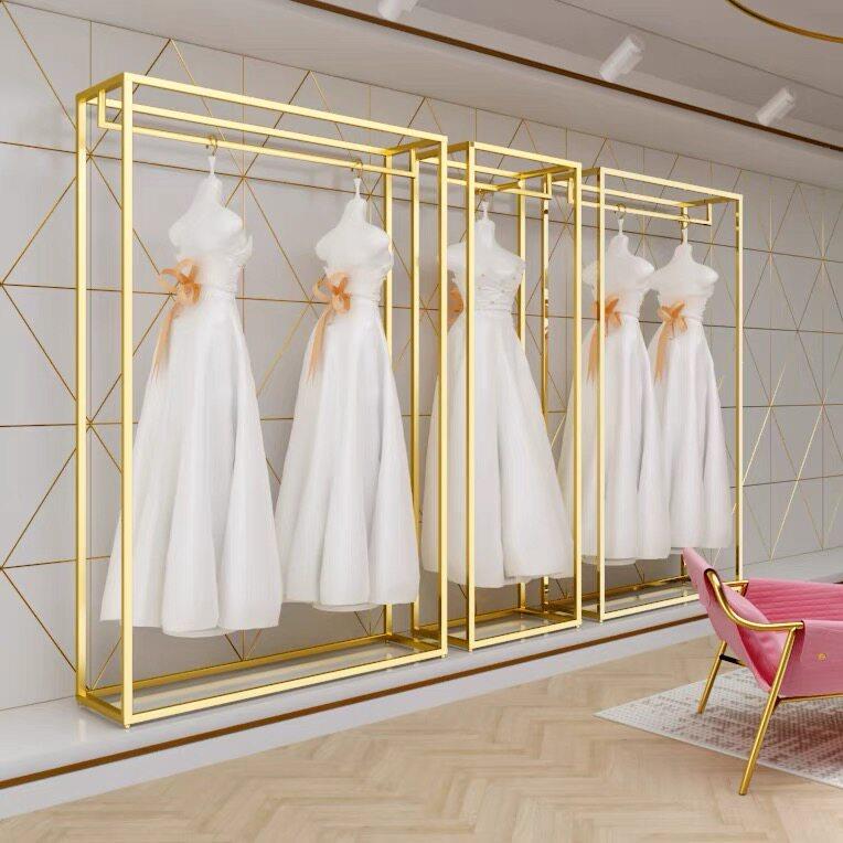 婚纱架子展示架落地架金色双层服装店货架高档照相馆铁艺旗袍礼服