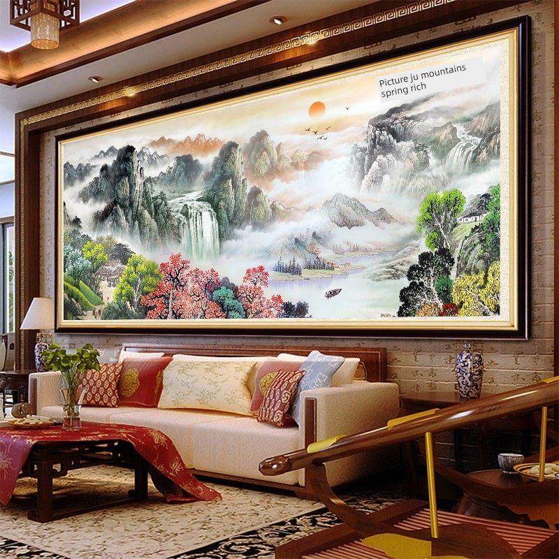 十字绣成品，纯手工富春山居图，流水财富，中国风客厅沙发背景墙,居家布艺,十字绣成品,淘宝优惠券,粉丝福利购,淘宝优惠卷