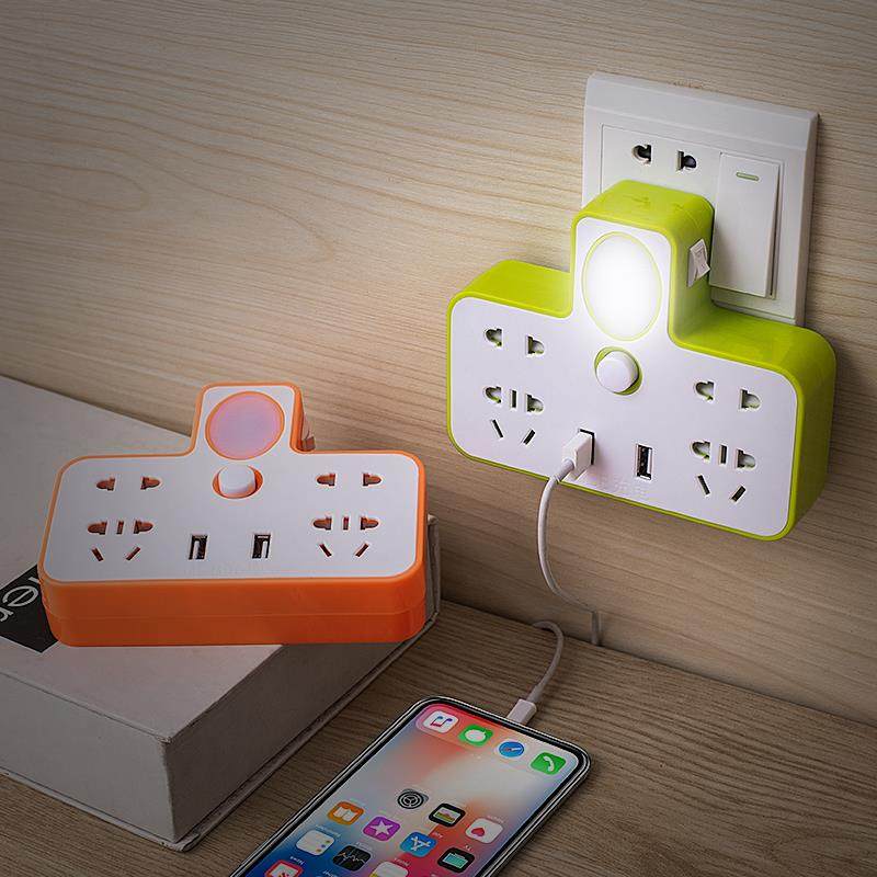 炫彩家用插座转换器带USB充电小夜灯创意无线 线多功能接口延长线