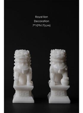 若奈家居 紫禁城“白玉”色对狮子摆件镇纸玄关书房桌上中式家居
