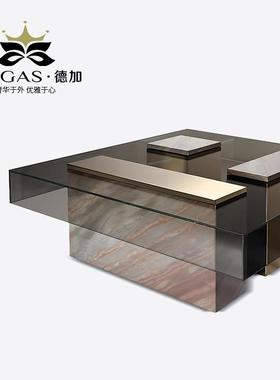 Degas德加/轻奢风茶几设计师不锈钢正方形客厅简约现代钢化玻璃桌