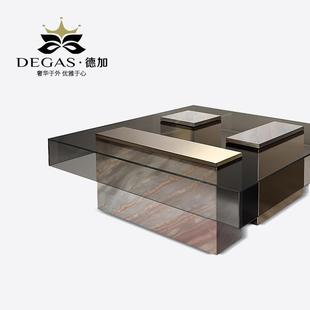 Degas德加/轻奢风茶几设计师不锈钢正方形客厅简约现代钢化玻璃桌