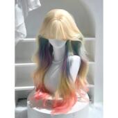 假发女中分彩虹色大波浪渐变长卷发lolita全头套 霓虹丝语