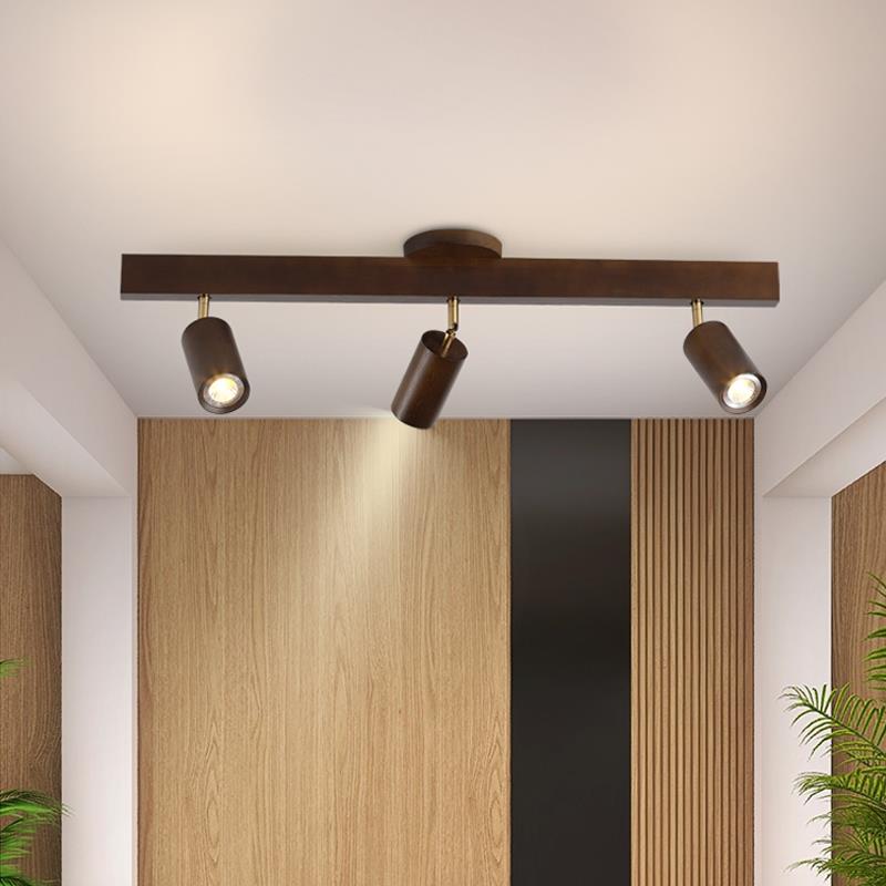 胡桃木明装客厅无主灯射灯轨道灯背景墙卧室衣帽间走廊新中式灯具