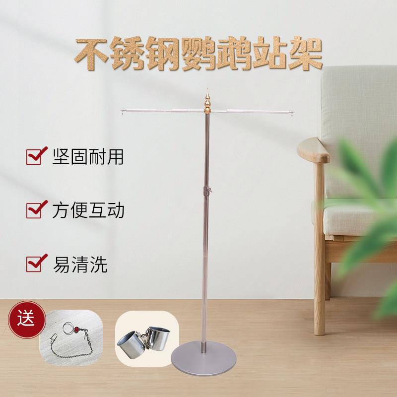 手养训练不锈钢站架玄凤牡丹鹦鹉八哥落地站架送脚链子2鸟可用