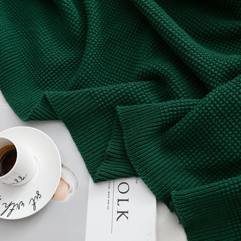 北欧风纯色针织毛线毯休闲毯轻奢复古盖毯空调毯沙发毯子春秋薄款