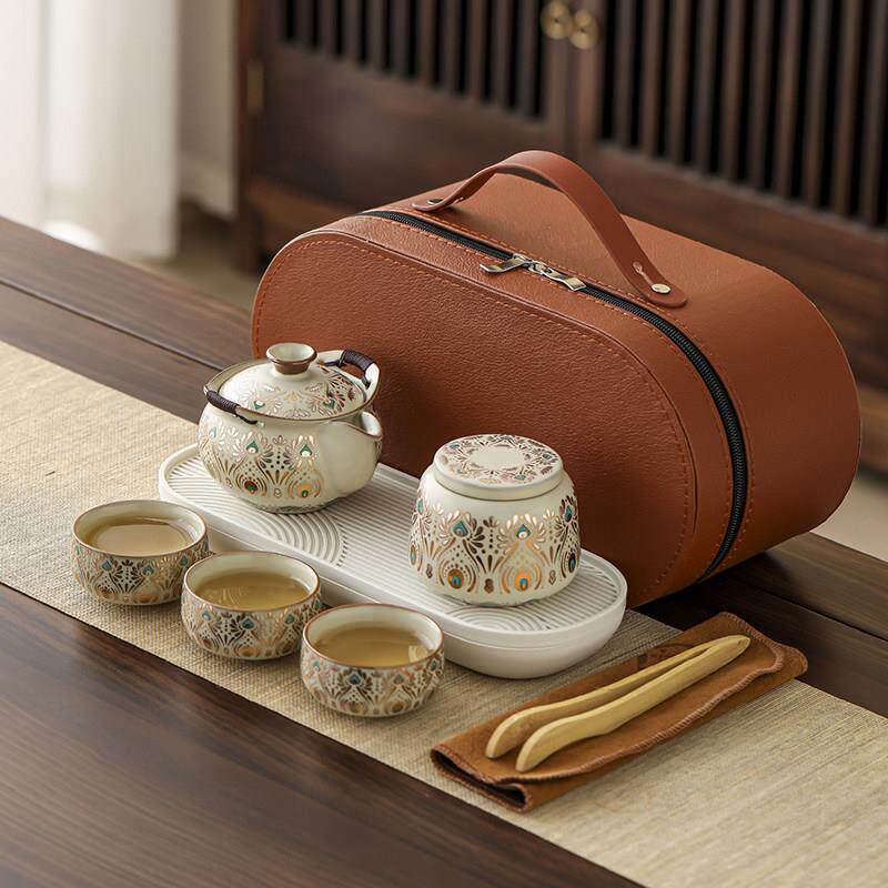 新款敦煌汝窑功夫茶具套组便捷式户外旅游随身包旅行茶具露营装备