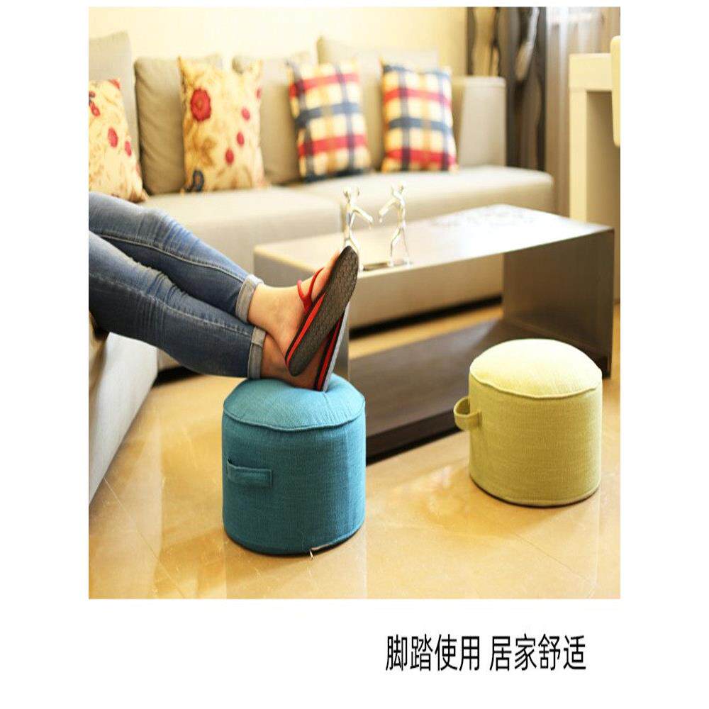 北欧多色简约带提手棉麻坐墩阳台飘窗可拆洗蒲团脚凳圆坐垫大促销