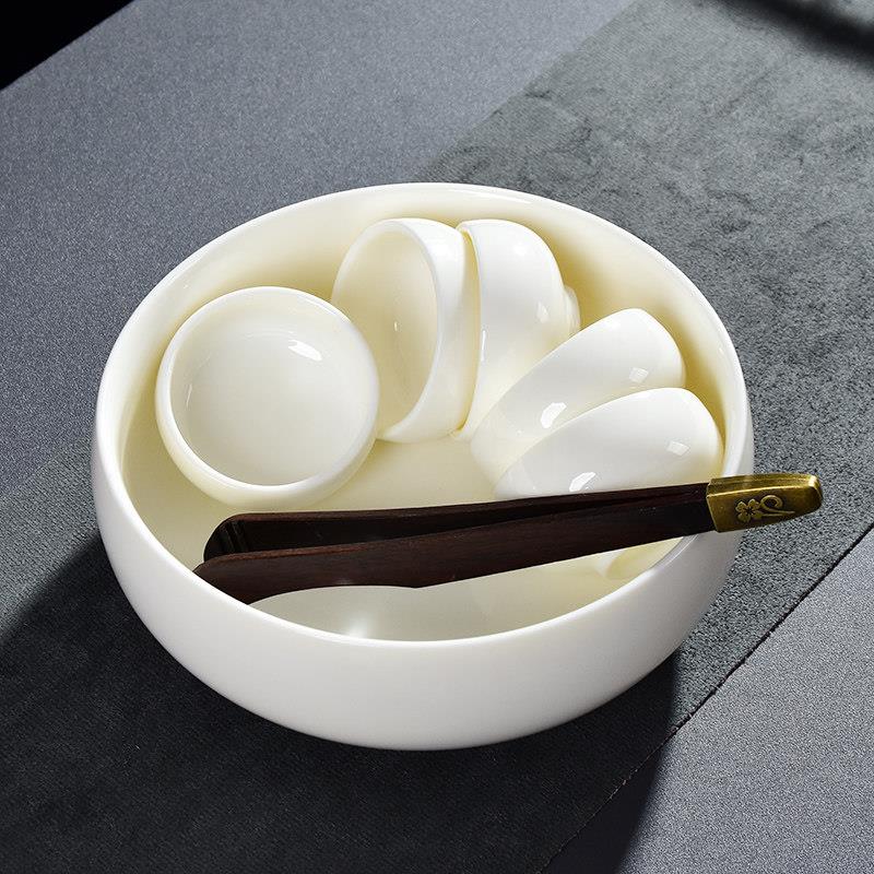 羊脂玉白瓷茶洗大号家用陶瓷功夫水盂茶渣缸毛笔杯洗功夫茶道配件