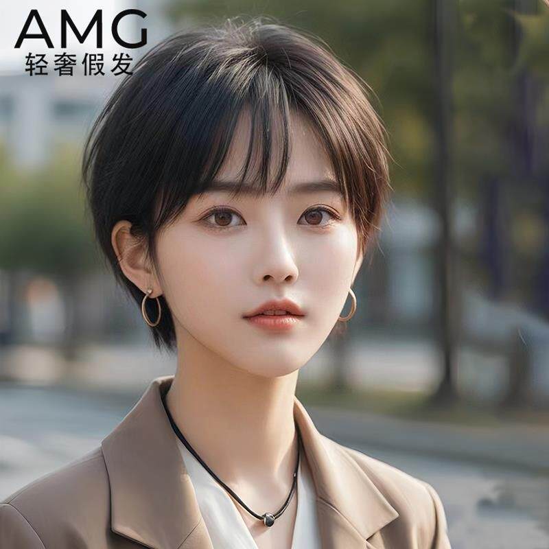假发女短发全头套真发轻薄透气耳挂短发减龄气质整顶假发套