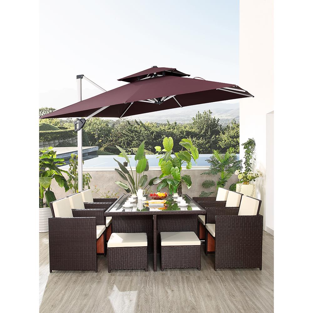 户外桌椅藤椅庭院户外休闲露台花园防水防晒露天藤庭院茶几带伞