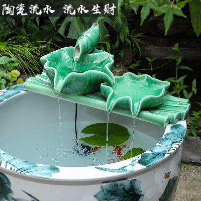 厂家陶瓷鱼缸客厅落地循环流水办公室鱼缸大号摆件阳台庭院荷花养