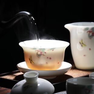 茶具套装 茶杯家用泡茶功夫白瓷中式 轻奢高档潮汕盖碗羊脂玉礼盒装