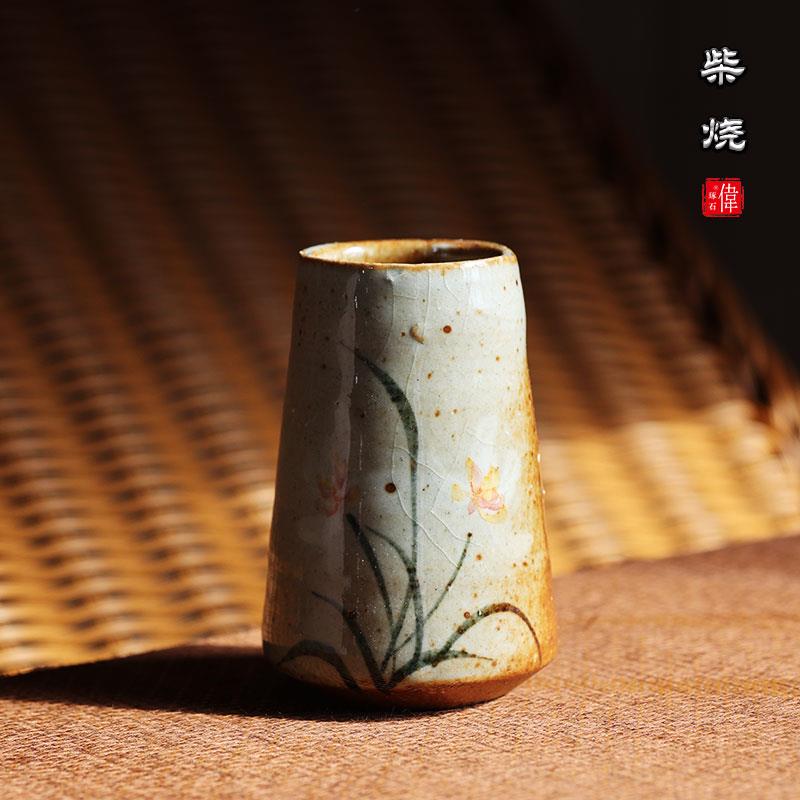 柴烧手工主人茶杯覆古陶瓷功夫茶具单个家用品茗杯手绘创意闻香杯