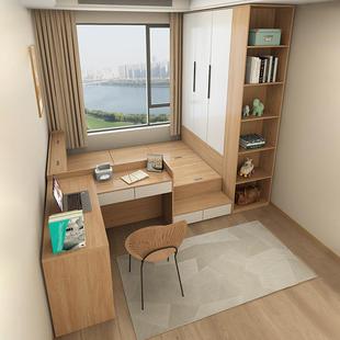 小户型高箱榻榻米带书桌床衣柜一体床组合板式踏踏米小房间单人床