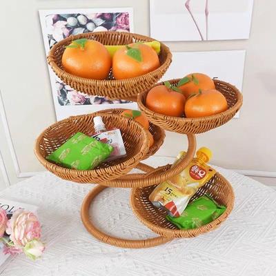 仿藤藤编多层迎客松点心水果篮瓜子盘收纳篮面包托盘手工仿干果篮