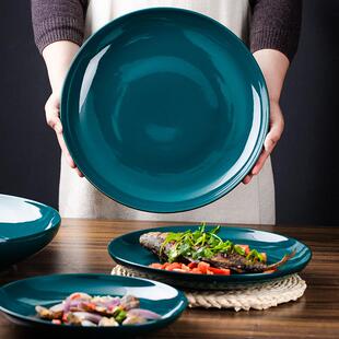 祖母绿色陶瓷大盘子家用特大超大号鱼盘家用圆形菜盘剁椒鱼头专用