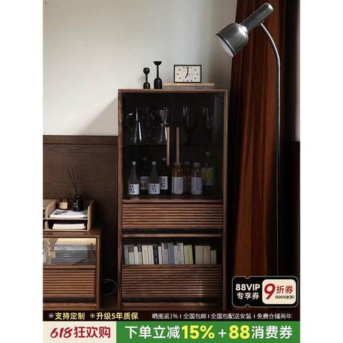 北美黑胡桃木实木电视边柜覆古客厅立柜沙发边柜茶水柜收纳储物柜