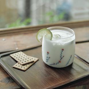 ins夏季玻璃杯复古小碎花果汁饮料杯玻璃冷饮牛奶咖啡耐高温杯子