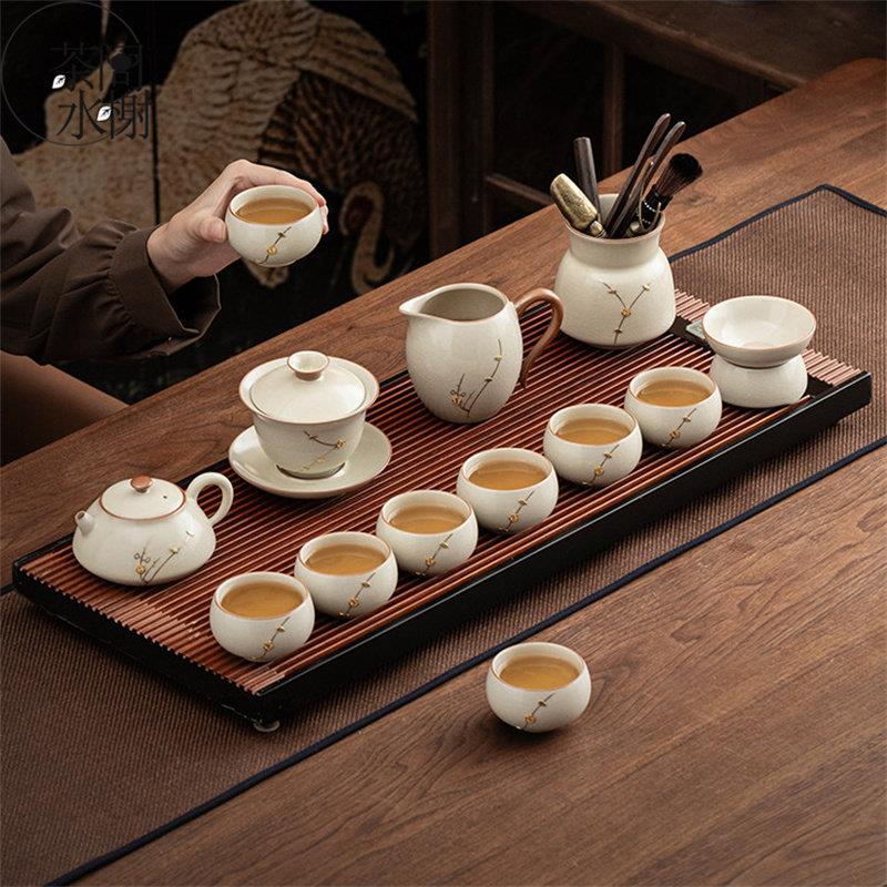 轻奢高档汝窑功夫茶具套装2026新款家用年轻人泡茶壶办公茶杯礼盒