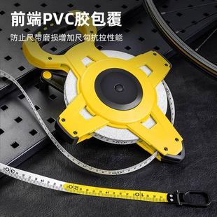 纤维卷尺DL98050B 得力架式 皮卷尺30 100m米三倍速皮尺工程架式