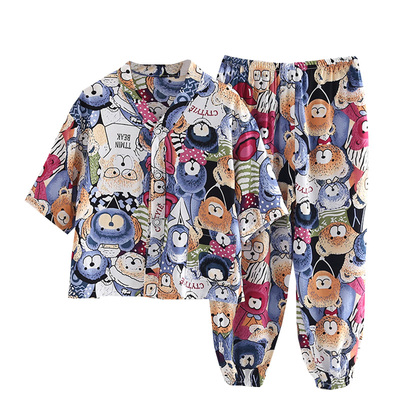 夏季棉绸儿童睡衣男童中袖薄款灯笼裤G女童宝宝女孩绵绸套装家居