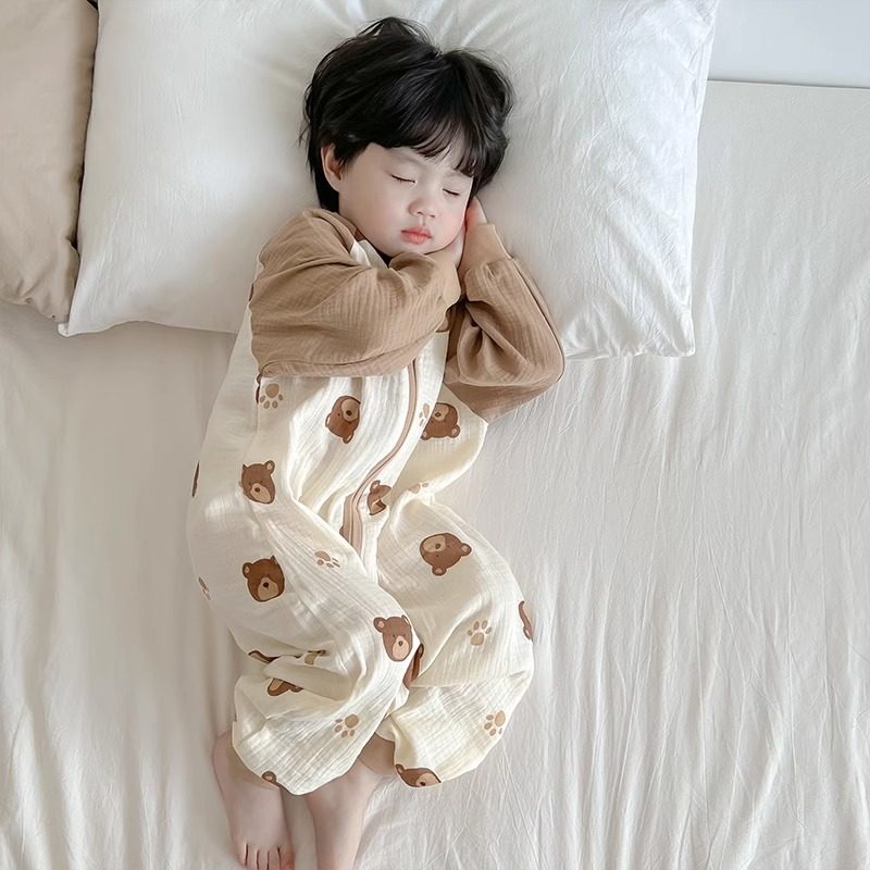 儿童睡袋夏季双层纯棉纱布男童薄款春夏K分腿宝宝防踢被婴儿睡衣