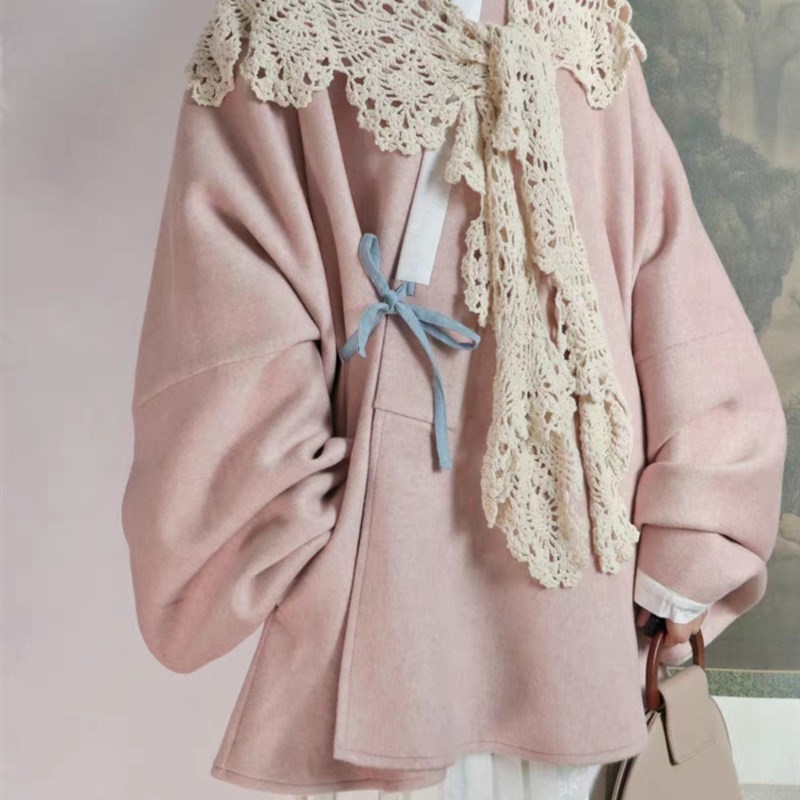 新款秋冬汉服搭配手工钩花女士气质文艺百搭披肩围V巾复古长版领