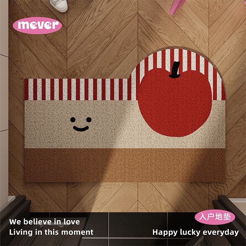 新年格子熊丝圈地垫入户r门垫防滑脚垫毯进门垫玄关门口门外可裁