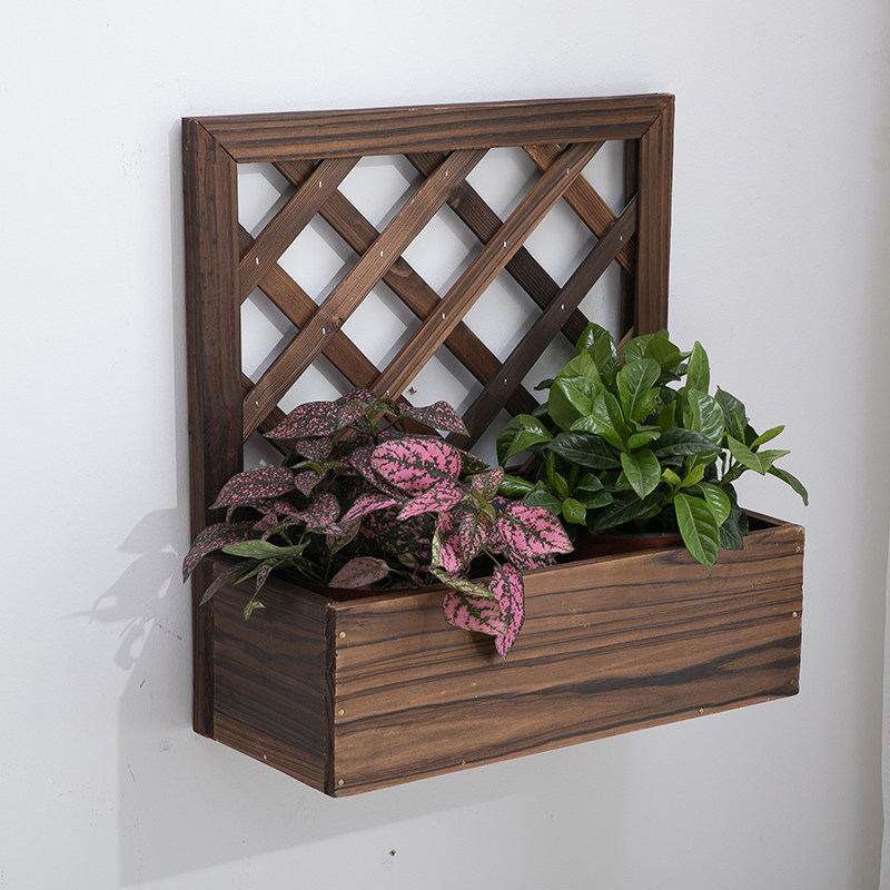 碳化防腐壁挂实木花盆墙壁装饰A花篮阳台挂壁绿植种植箱造园小品