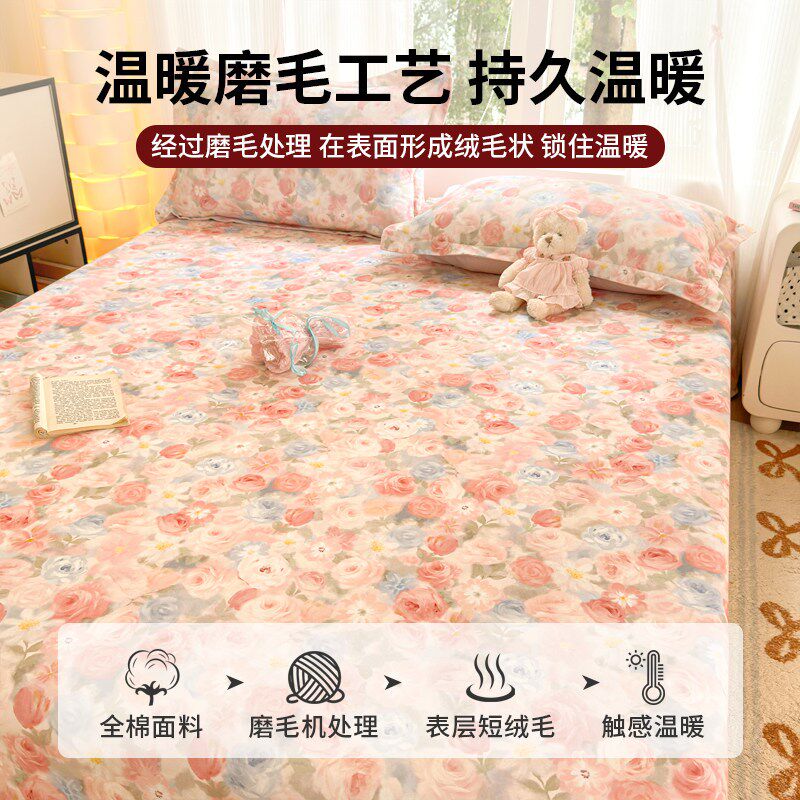 a类秋冬季加厚全棉磨毛床单单件100纯棉被M单双人学生宿舍三件套