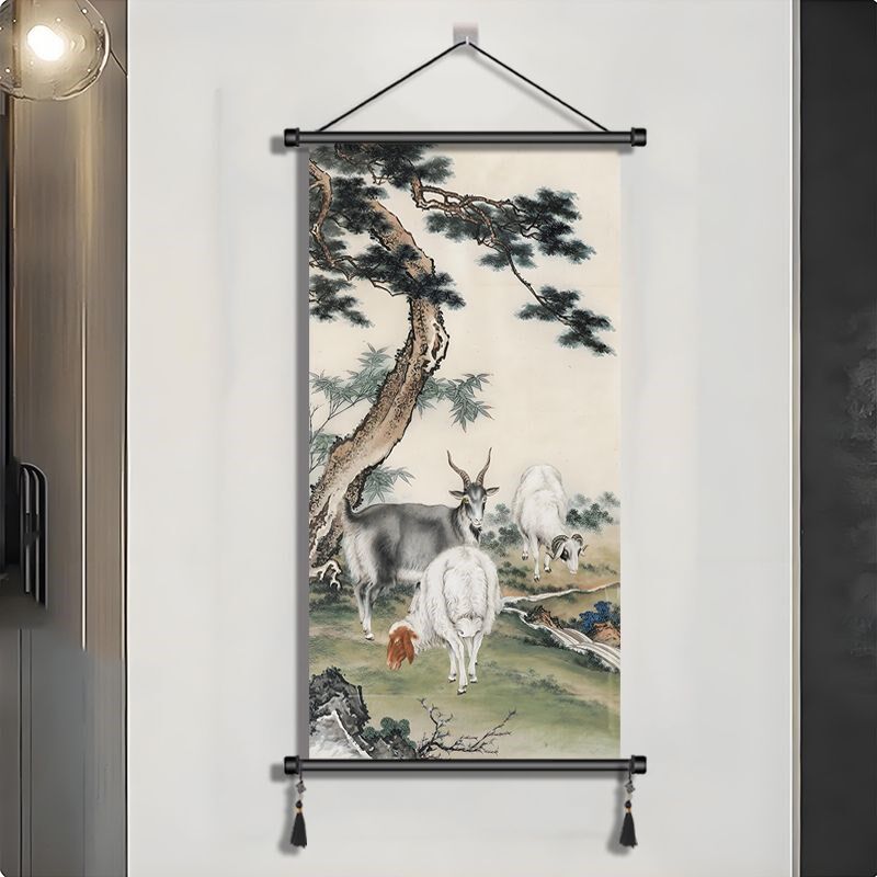 羊开泰挂画画电表箱装饰画入户玄关新中式客厅三阳开泰生肖