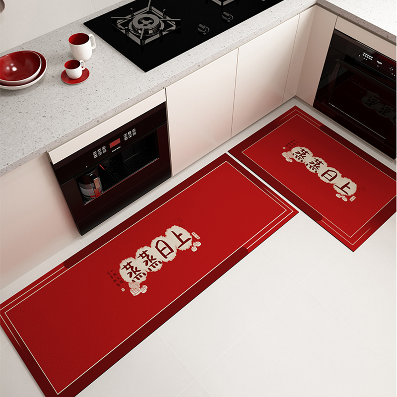 蒸蒸日上厨房地垫矽藻泥红色喜庆吸水防滑脚垫结婚新年厨房地毯