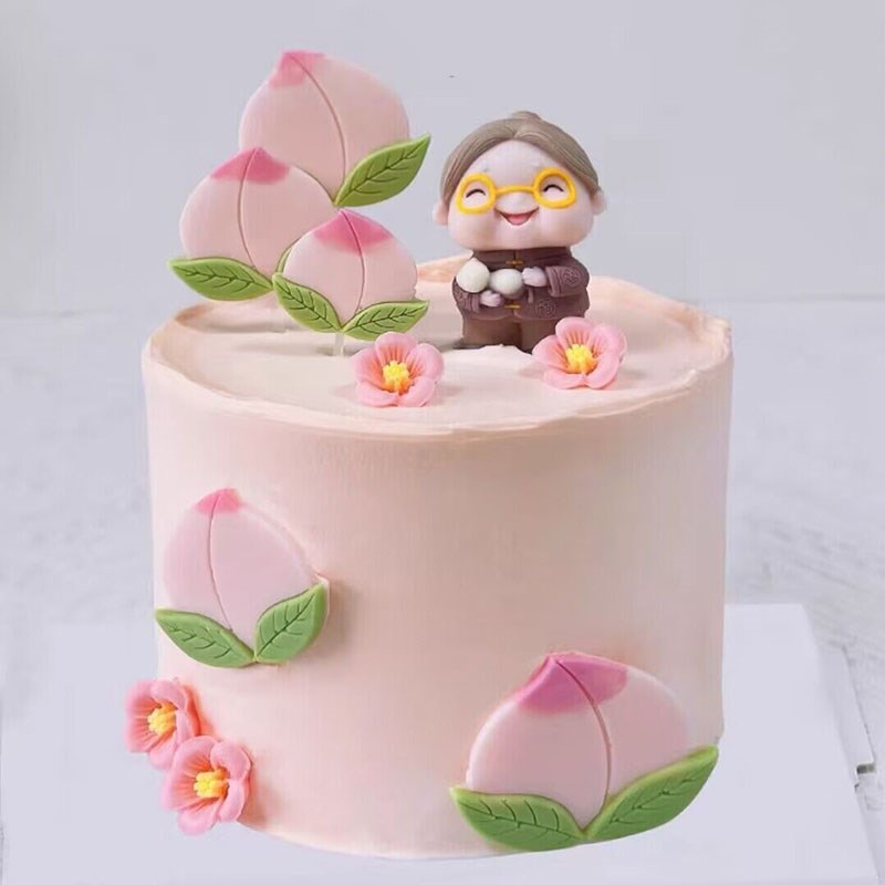 寿桃蛋糕装饰片祝寿装扮巧克力摆件老人贺寿葫芦金鱼福插件36个装