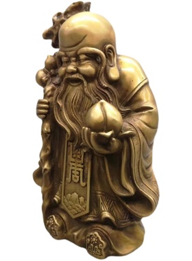 纯铜老寿星葫芦增寿家居饰品黄铜贺寿礼品仙翁神像工艺品摆件