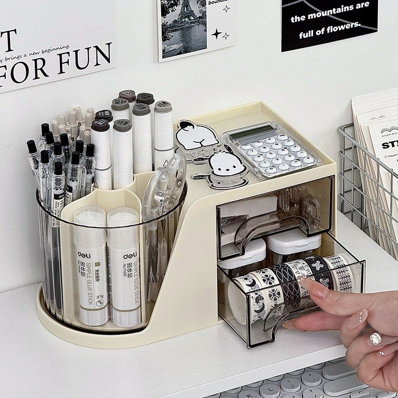 可旋转笔筒收纳盒桌面学生儿童书桌置物架办公室多功能大容量笔桶