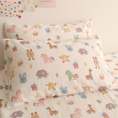 小马驹双层纱儿童枕头套30x50小全棉纯棉枕套一对装单个48cmx74cm