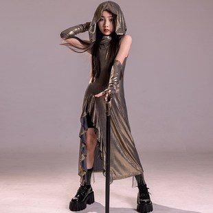 女童爵士舞服装沙丘废土风亮面长裙神秘奢华潮酷舞台跳舞走秀表演
