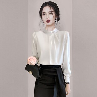 职业高级感百搭复古修身衬衫女2023春季新款女装小众显瘦洋气上衣
