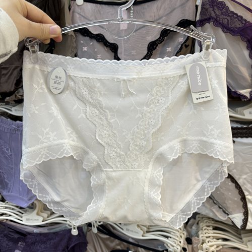 每奈9062春夏薄款内裤女蝴蝶结中腰舒适女士透气三角短裤蕾丝
