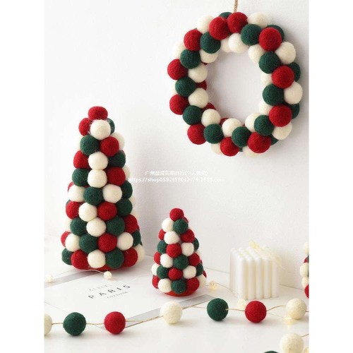 XEI3 羊毛毡迷你圣诞树小型桌面摆件圣诞老人球串花环圣诞节装饰