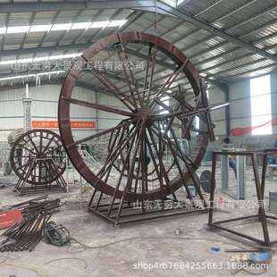 厂家制作仿古脚踏水车 实木景区公园湖泊防木质电动龙骨脚踏水车