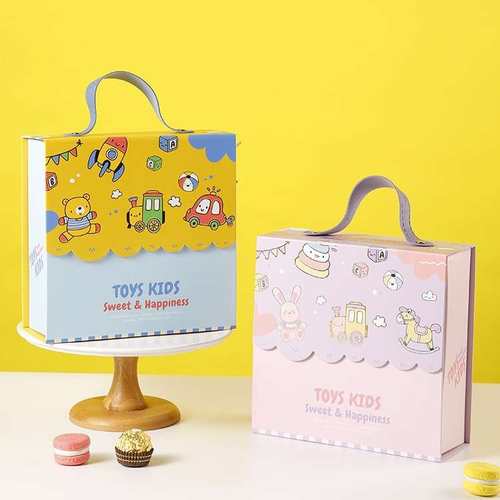 卡通礼物盒生日百日宴伴手礼宝宝满月礼盒空盒儿童周岁手提礼品盒