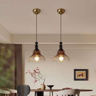 中古风复古餐厅吊灯美式 卧室玻璃吊灯民宿吧台床头咖啡厅3头吊灯