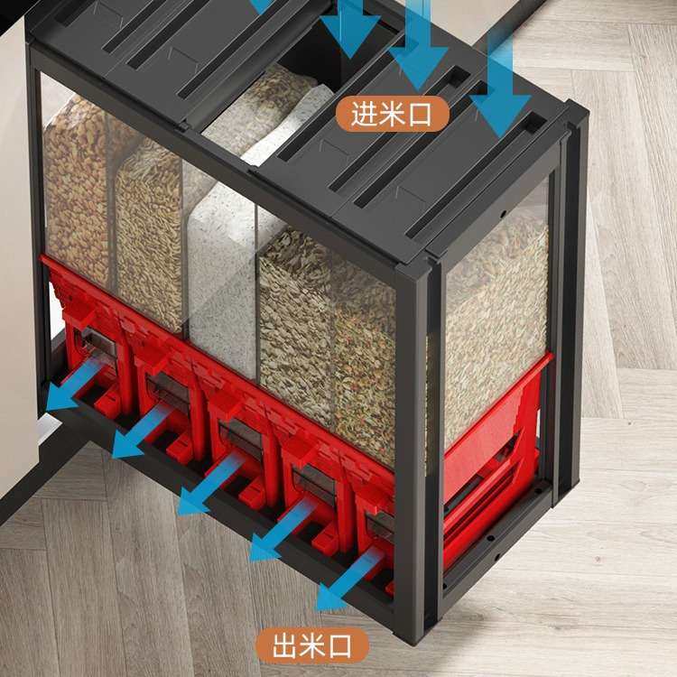 米箱厨房橱柜嵌入式功能计量式米桶太空铝合金拉篮储物德系工艺