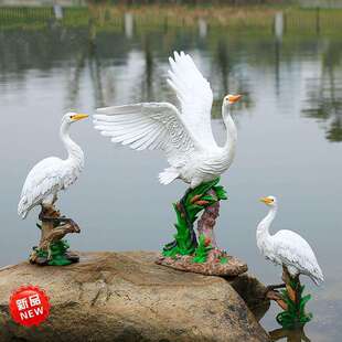 新品 仿真鸟白鹭摆件工艺品户外园林雕塑庭院水池纯手工动物