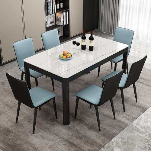 轻奢餐桌椅组合家具小户型岩板长方形家用钢化玻璃桌子极简风