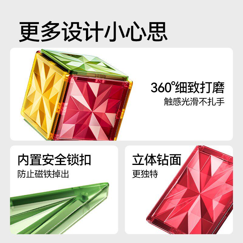 磁力片儿童益智启蒙n玩具拼图男女孩彩窗拼装塑料积木生日小车