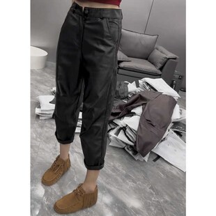 弯刀九分休闲龟壳裤 女宽松显瘦阔腿裤 子 外穿put皮裤 2024秋冬新款
